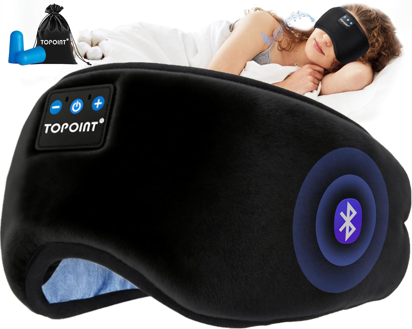 Sleep Mask Headphones Wireless Bluetooth 5.2, Eye Mask for Sleeping Side/Back Sleepers Travel Music Headsets with Microphone Handsfree Men Women Girls Gifts