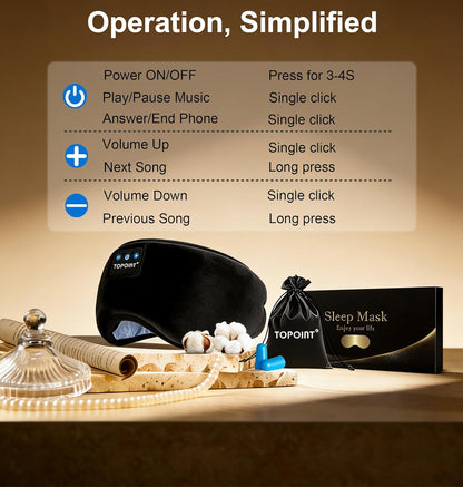 Sleep Mask Headphones Wireless Bluetooth 5.2, Eye Mask for Sleeping Side/Back Sleepers Travel Music Headsets with Microphone Handsfree Men Women Girls Gifts