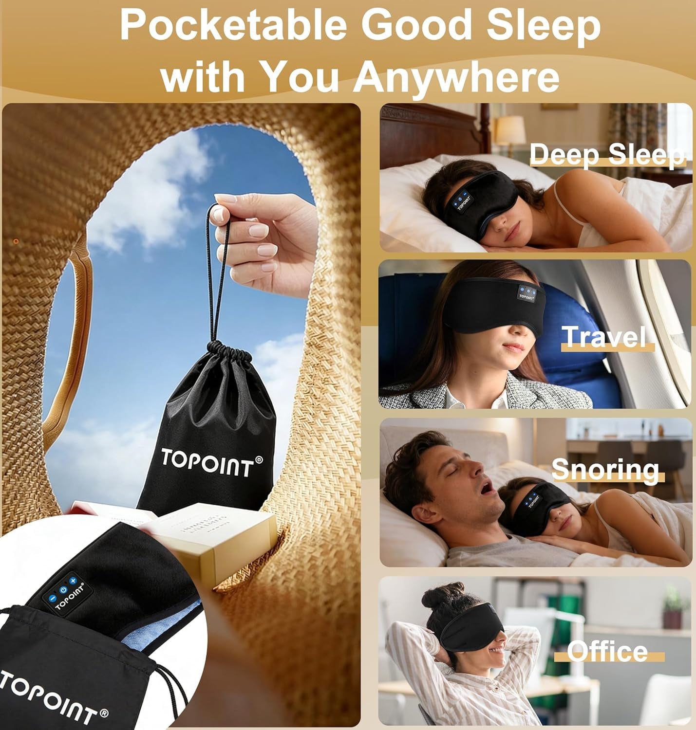 Sleep Mask Headphones Wireless Bluetooth 5.2, Eye Mask for Sleeping Side/Back Sleepers Travel Music Headsets with Microphone Handsfree Men Women Girls Gifts