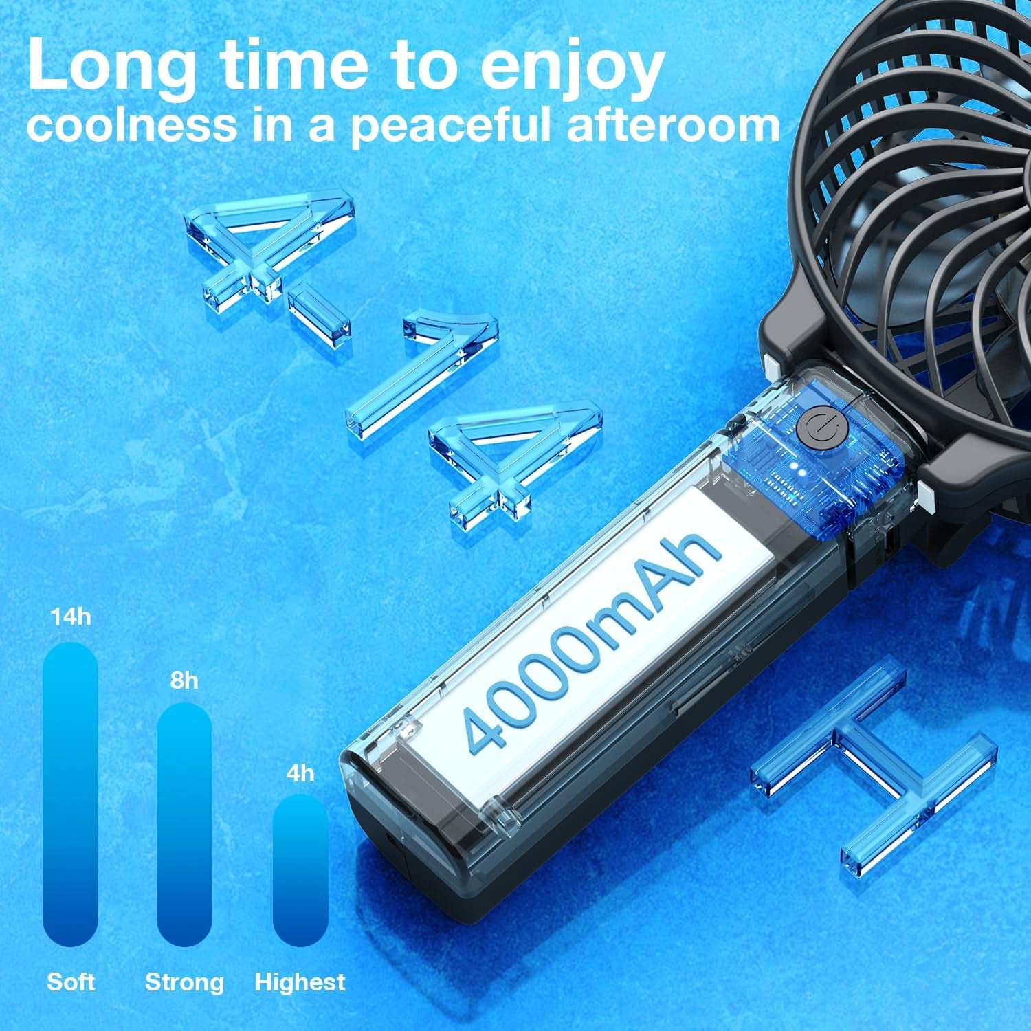 Mini Handheld Fan, USB Desk Fan, Small Personal Portable Table Fan with USB Rechargeable Battery Operated Cooling Folding Electric Fan for Travel Office Room Household Black