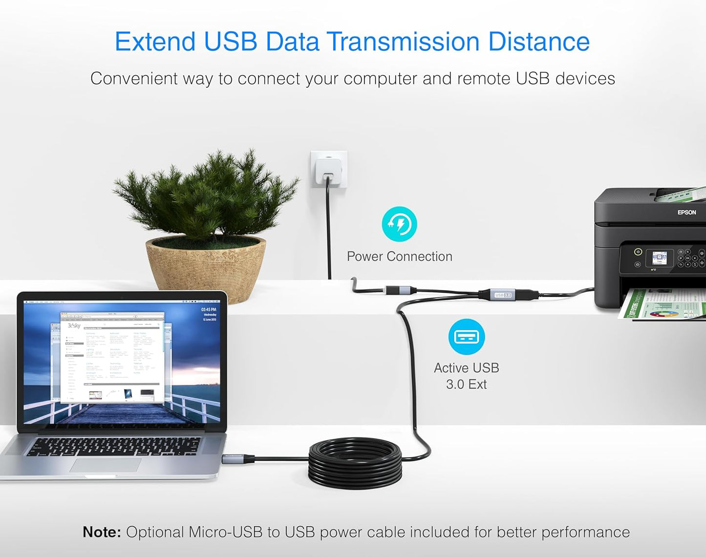 USB 3.0 Extension Cable (32FT - 10M, Active, 5 Gbps, Type a Male to Female Adapter Cord) - Long USB Repeater Extender for VR Headset, Printer, Hard Drive, Flash Drive, Keyboard, Mouse, Xbox