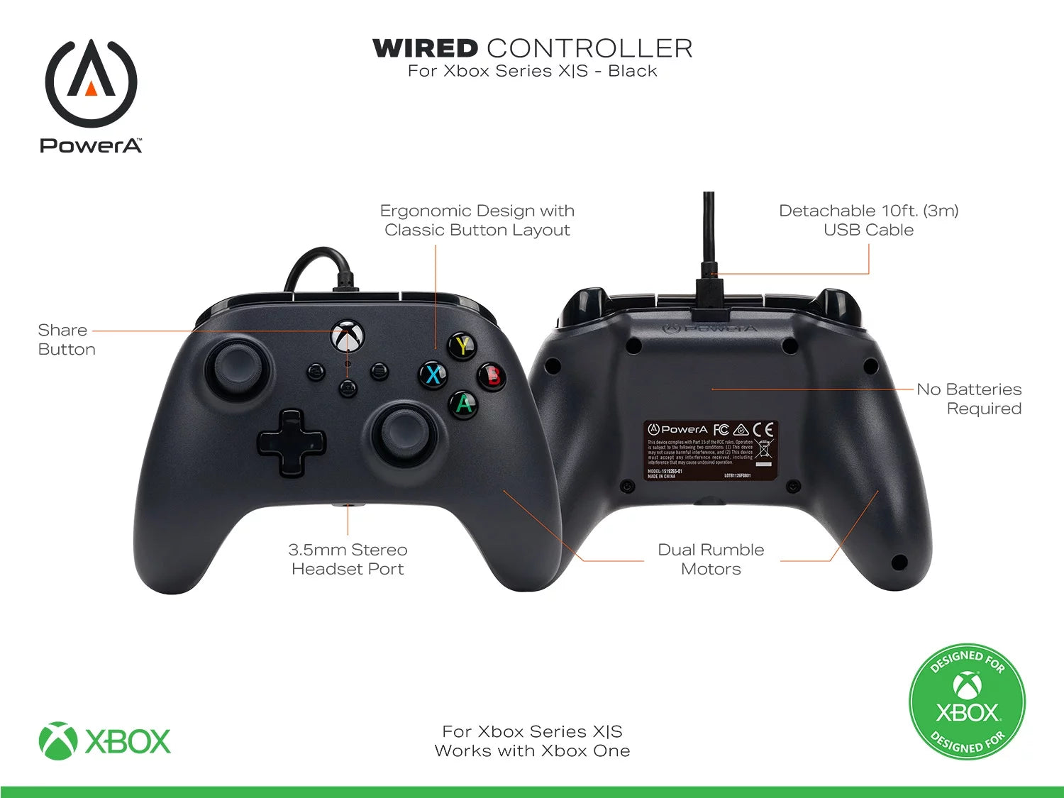 1519265-01 Wired Controller for Xbox Series X|S, Black